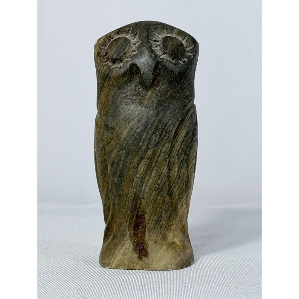 Athenian Owl Alabaster Figure Made in Greece Brown Mod Smooth Paperweight Decor